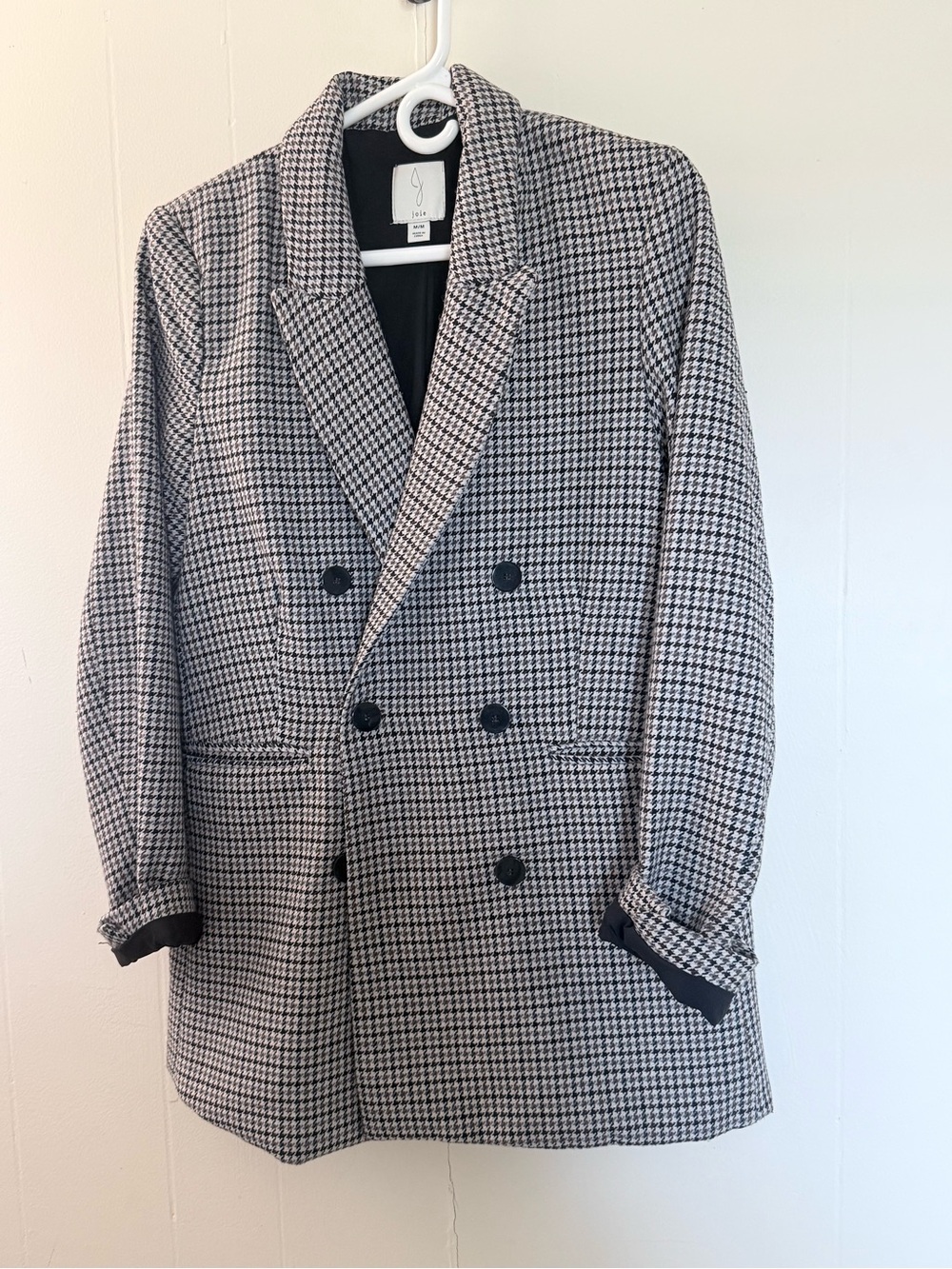 Joie Black & White Houndstooth Double-Breasted Blazer